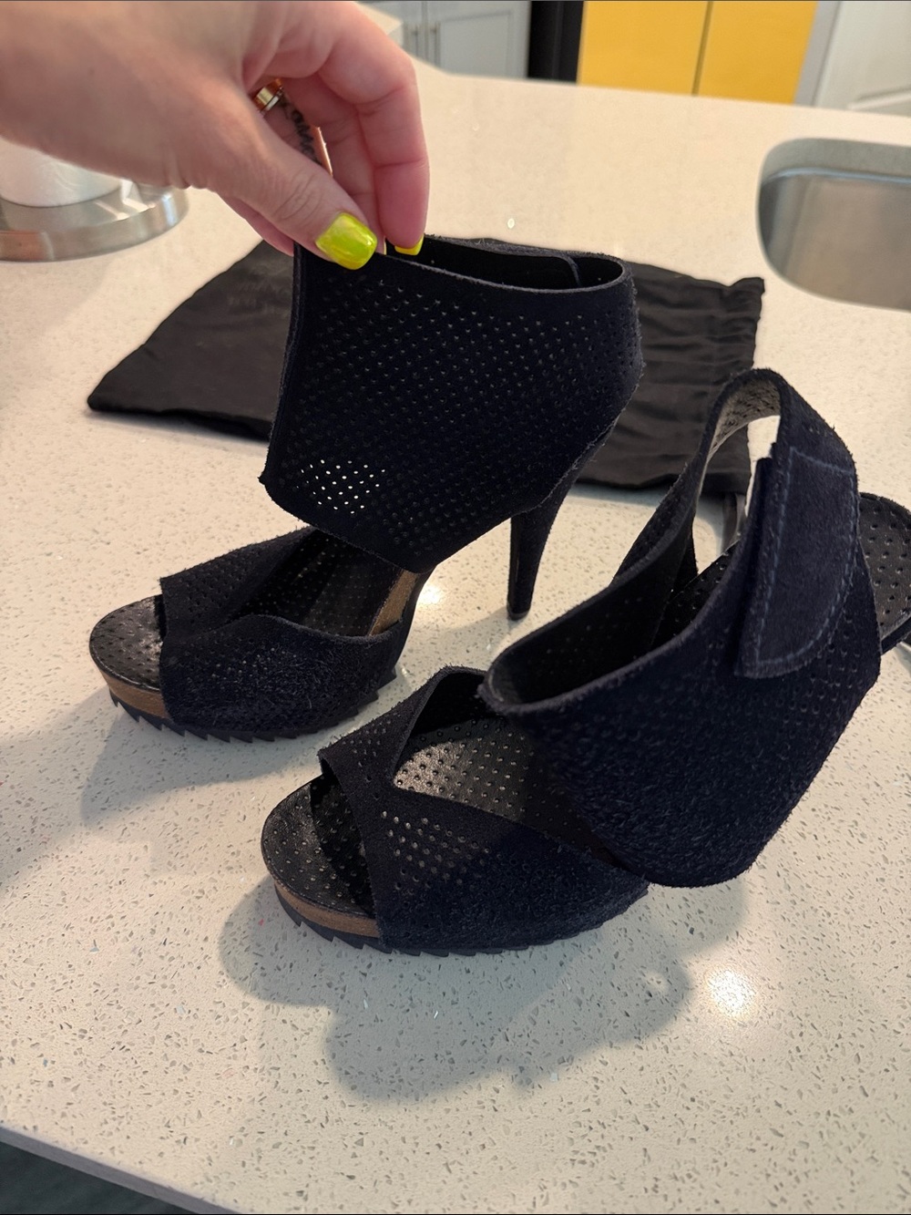 Pedro Garcia Black Perforated High Heel Ankle Cuff Sandals